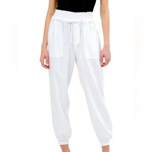 Women’s White Linen Blend Pocketed Jogger Pant NEW